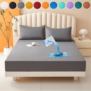 Waterproof Bedding Set, 3 Counts/set Including 1 Count Fitted Sheet & 2 Counts Pillowcase, Comfortable Bedding Set for Bedroom, Guest Room, Apartment