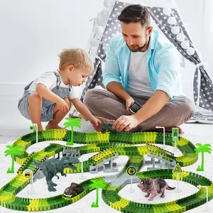 192 PCS Dinosaur Construction Race Tracks for Kids Toys, 1 Electric Cars, 4 Construction Cars, 1 Map & Flexible DIY Track Set, Engineering Toys for 3 4 5 6 Year Old Boys Girls