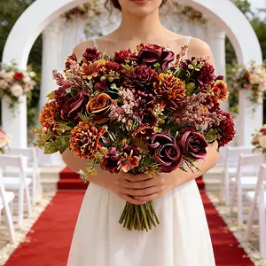 Artificial rose bouquet in bright autumn colors, made of plastic flowers, suitable for home, office, wedding and holiday decorations, Christmas, Halloween, Thanksgiving DIY crafts, and table centerpieces.