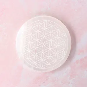 Selenite Charging Plate With Flower Of Life | Charge Your Crystal Bracelets