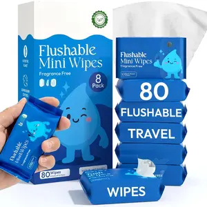 Flushable Tush Wipes 8 Pack (10 Count) - Unscented Flushable Wet Wipes for Adults - pH Balanced, Biodegradable Cleaning Wipes - ,  Based Travel size Flushable Wipe for Adults