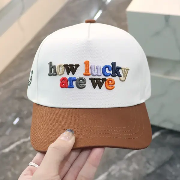 How Lucky Are We Embroidered Baseball Cap｜Vintage Trucker Hat for Men Women｜Adjustable Snapback Streetwear Hat
