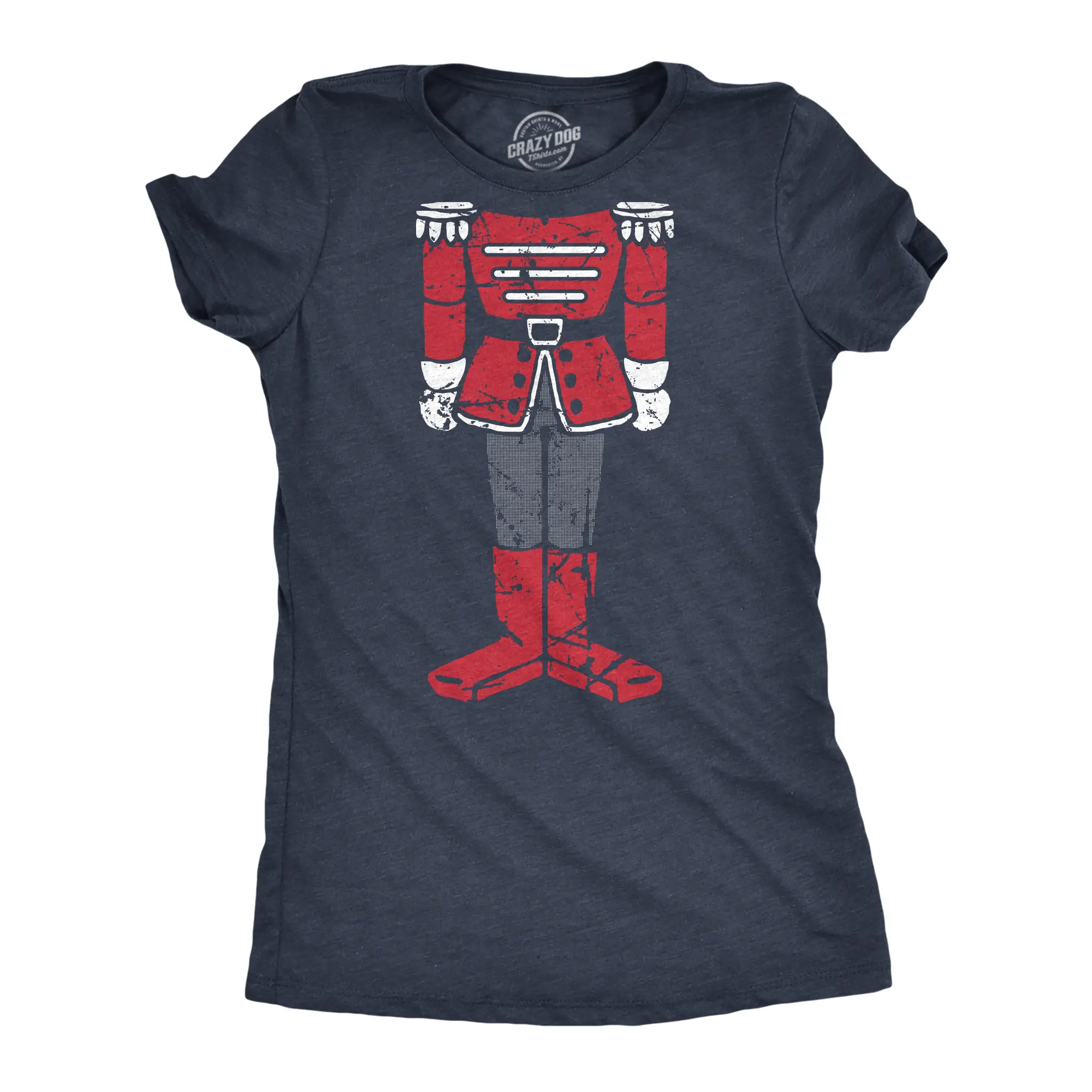 Womens Nutcracker Body T Shirt Funny Christmas Party Figurine Doll Tee for Ladies Funny Womens T Shirts Cute Vintage Graphic Tee Christmas Tops for Women Women's Novelty Tees Navy -