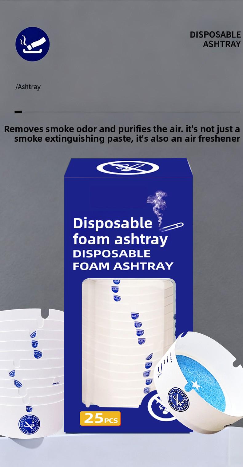 Disposable Ashtray 25-Pack, Portable & Eco-Friendly Paper Ashtrays with Deodorizing Smokeless Gel, for Indoor Outdoor Use, Travel, Car Cup Holder, Parties and Camping