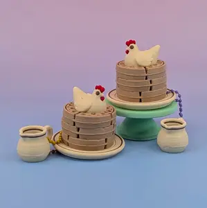 Chicken & Waffles Clicker - 3D Printed Fidget Keychain with Syrup Charm