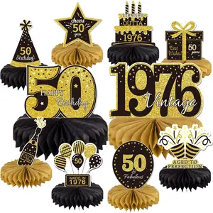 10PCS 50th Birthday Decorations Centerpieces for Table Decorations, 2026 Vintage 1976 Honeycomb Table Topper Back in 1976 Birthday Party Decoration for Men and Women (Gold & Black, 50 Years)