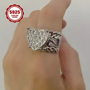 925 Sterling Silver Ladies' Ring, Luxurious And Unique Heart-shaped Design, Chain Weaving, Set With 5A Zirconia, Suitable .For Daily Wear, Engagement, Date Parties, As A Gift For Your Girlfriend