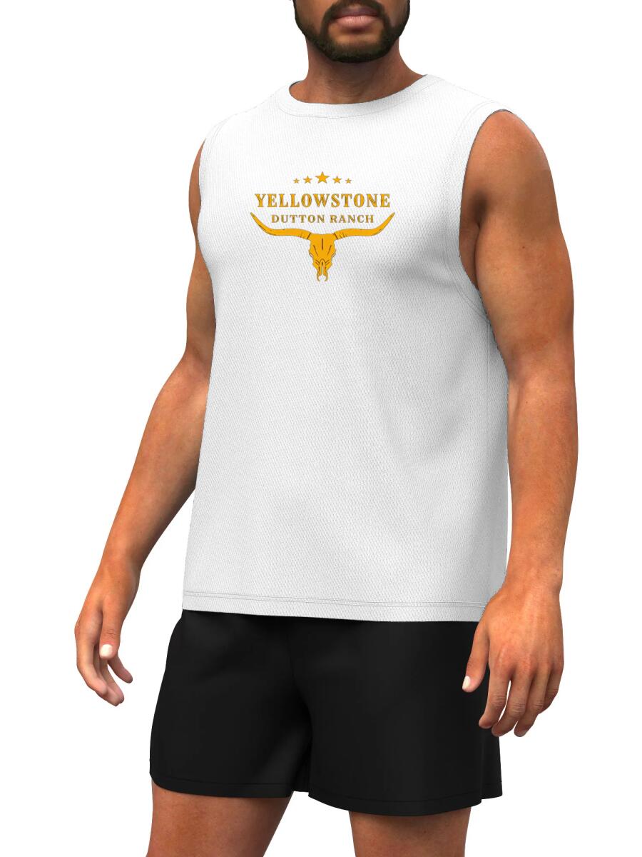 Yellowstone Dutton Ranch Longhorn Skull Quick Dry Mesh Tank Top - 100% Polyester Men's Sleeveless Shirt for Casual & Outdoor Wear