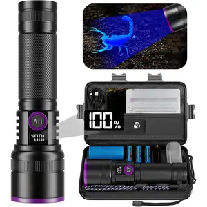 365nm UV Flashlight with Filter Lens - 30w Powerful Black Light Flashlight Rechargeable Ultraviolet Blacklight for Pet Urine Detection/Resin Curing/Rocks/Scorpion/Blood Tracking etc., with LCD Display
