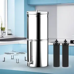 Stainless Steel Countertop Gravity Water Filter 3 Gallon with 2 Black Carbon Filters, Enjoy Potable Water While Camping, RVing, Off-Grid, Emergencies.