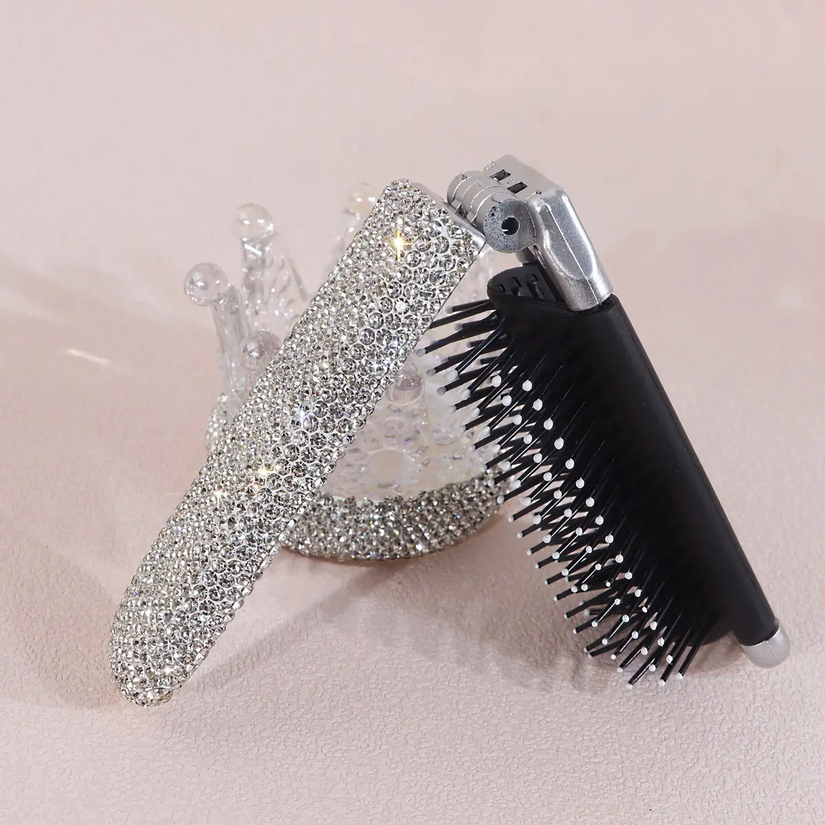 Diamond Embellished Folding Hair Comb, Anti-Static, No Tangles, Hair Detangling Comb, Portable Travel Comb, Hairdressing Comb, Perfect Holiday Gift, Small and Convenient, Anti Static Hairbrush
