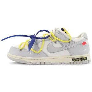 Off-White x Nike Dunk The 50 No.27 Low-Top Casual Sneakers for Men and Women – Yellow Laces, Blue Accents, Grey-White Verifiable, with credentials and supporting global authentication