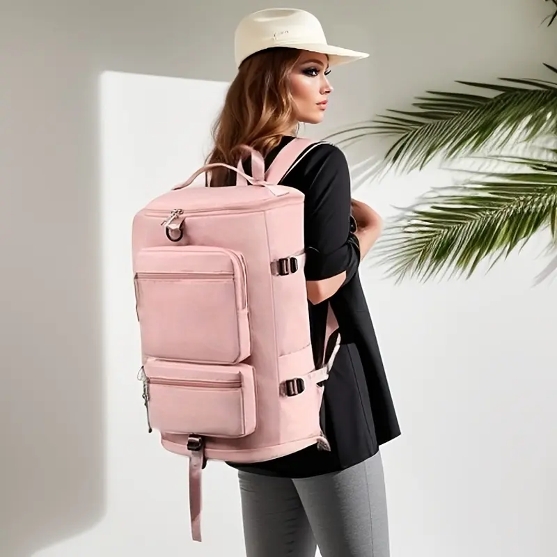 31Spacious Nylon Portable Multifunctional Travel Duffle Backpack - Large Capacity, Multi-Pocket, Versatile Carry-On Bag with Dedicated Shoes Compartment and Durable Construction
