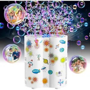 Fireworks Multifunctional Bubble Making Machine, Automatic Bubble Blower Maker for Kids 20000+ Bubbles per Min, 26 Holes Bubble Machine with Lights/240ml Solution, DIY Sticker Bubble Toys for Outdoor Party Wedding