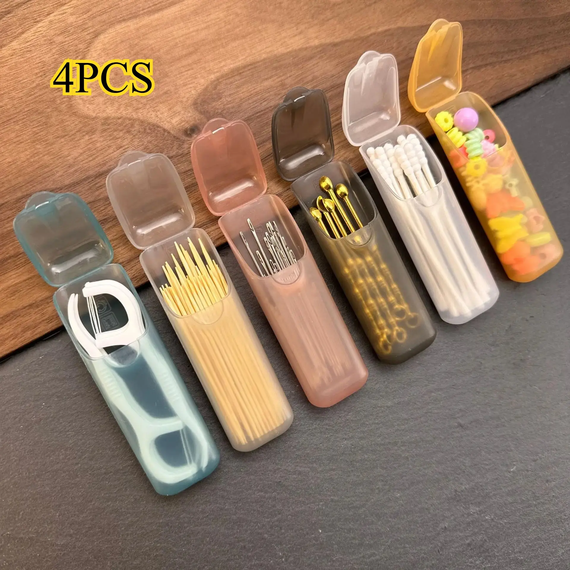 4pcs Mini Portable Storage Boxes Random Colors PP Plastic Small Parts Organizer for Travel Toothpicks Floss Pills Jewelry Multi Functional Universal Size Lightweight Case Compact Design Reusable Container