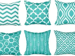 Decorative Throw Pillow Covers 18 x 18 Inch Durable Canvas Outdoor Cushion Covers for Couch Bedroom Car 45 x 45 cm, Pack of 6, Turquoise