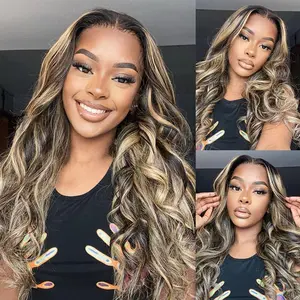 Recool Hair Wear Go Balayage Highlight 100% Human Hair Body Wave Wig Pre-Cut Lace Straight Hair Glueless Wig Upgrade 6×5 HD Lace