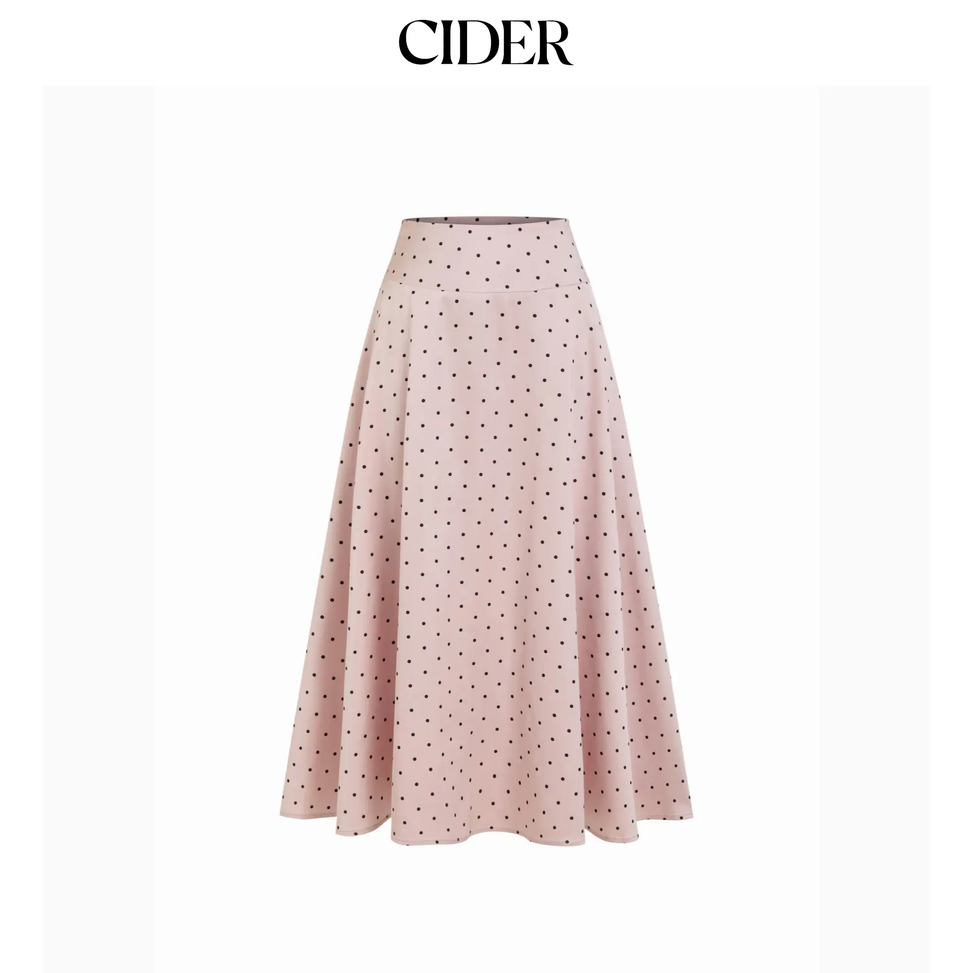 Cider Women's Polka Dot Style Satin Maxi Skirt, an Elegant Mid-Rise A-Line Flared Bottom for Casual Wear, Bottoms, Clothes, Woven