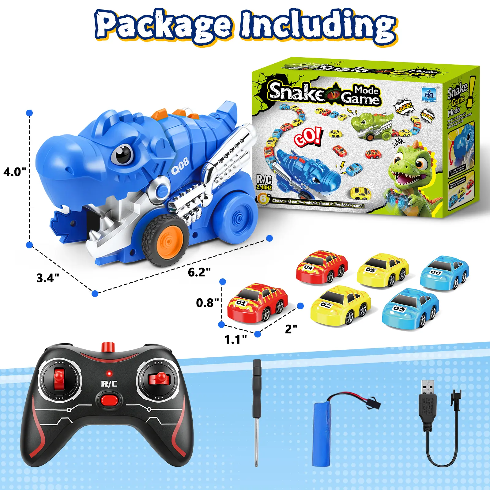 Remote Control Dinosaur Monster Truck for Kids, 2.4GHz RC Dino Car with Magnetic Splicing, Devour Small Race Cars Toy, Dual Speed & Adjustable Volume Dynamic Music, Toddler Dinosaur Vehicle Gift for Boys Girls Ages 3-5
