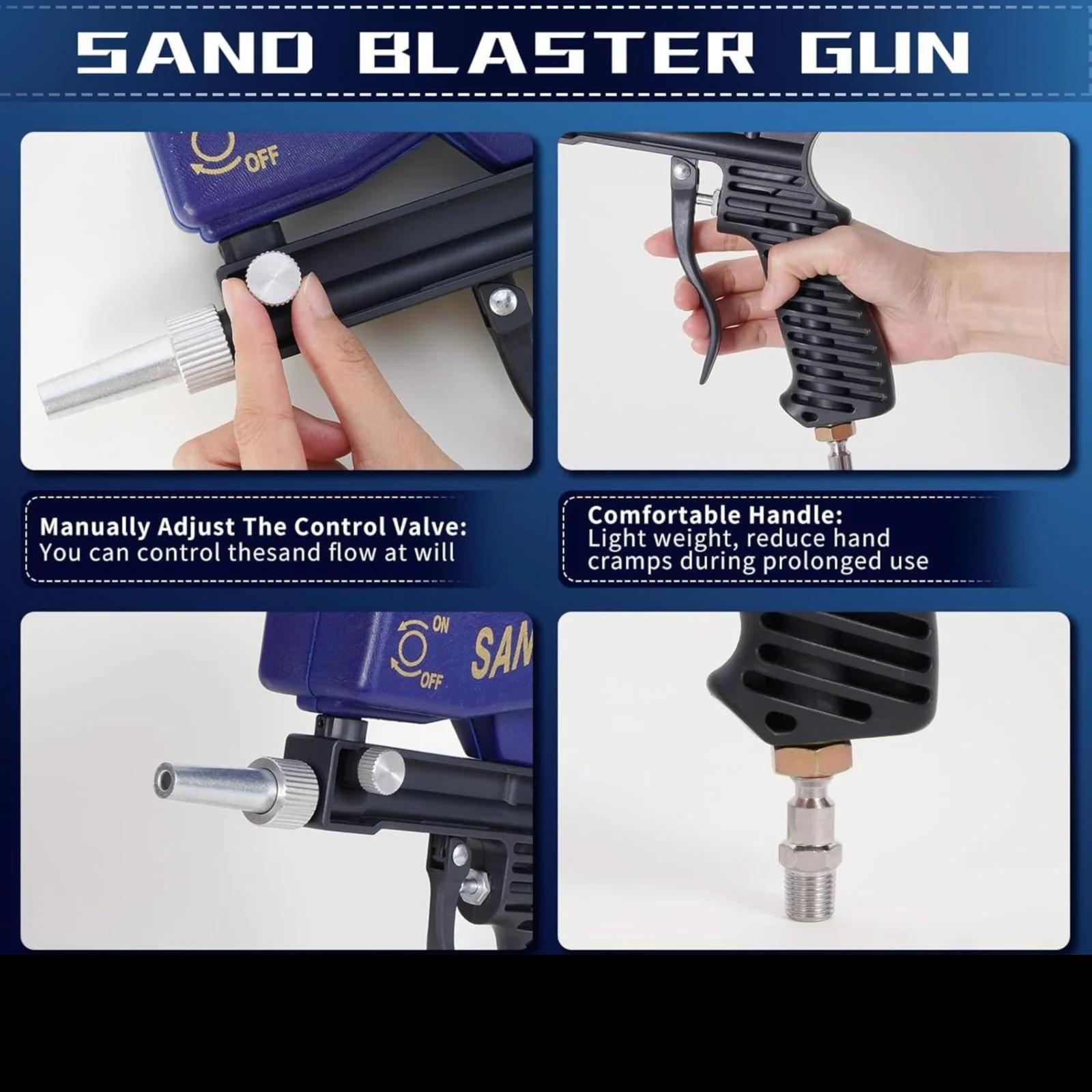 Small pneumatic sandblasting gun, portable gravity sandblaster, high-pressure tool kit, electric accessories and hardware, handheld sandblaster—portable home metal cleaning and restoration tools