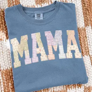 Comfort Colors Mama Tshirt, GrandmaCore Mother Tshirt, Mama Printed TShirt, Varsity Mom, DYI Gift For Mothers Day Fabric