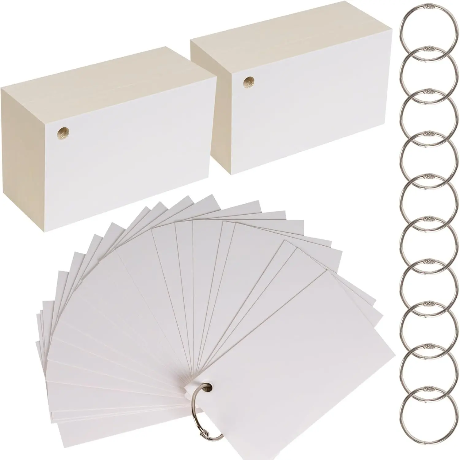Index Cards, 600 count 3 x 5 Inch Punched Flash Cards with 12 Organizing Rings, White Flashcards for Studying, Blank Memo Note Cards for Adults  Home School Office