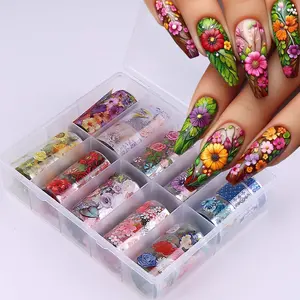 Boxed Floral Nail Art Transfer Foil Paper, Vibrant Rose Sunflower Daisy Design, DIY Manicure Decoration for Women & Girls, Flower Design Nails