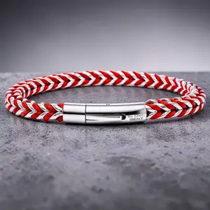So Chic Stainless Steel and Red Cord Woven Men's Bracelet