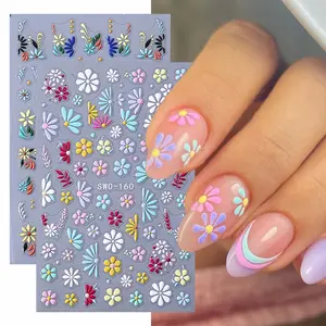2 Pcs Floral 3D Nail Art Stickers, Cute Spring Flower Vibran Design DIY Nail Decals, Perfect for Women and Girls Nail Decoration, Flower Design Nails