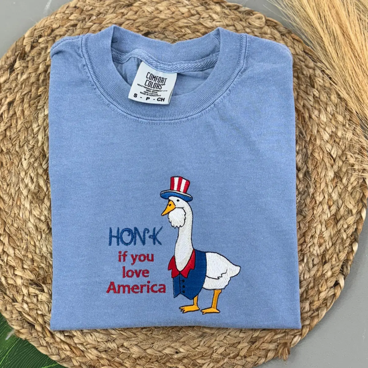 Embroidered Silly Goose America Shirt, USA Tee, 4th of July Embroidered Shirt, Silly Goose tee, Funny Shirt Menswear Top