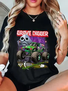 100% Cotton Monster Jam Grave Digger Shovel Sharp T-Shirt