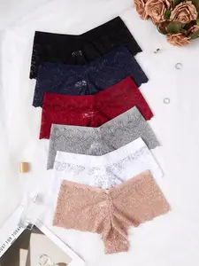 Women's Floral Lace Transparent Underwear Set Lingerie, Sexy Comfortable Mid-Waist Design, Fitted Plain Pattern, All Seasons Wear Panties