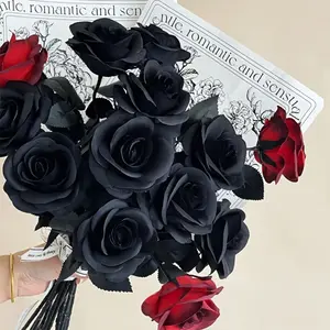 10pcs Rose Gothic Halloween Decorative Artificial Flowers, Single Stem Silk Flower, Festival Decoration, Dark