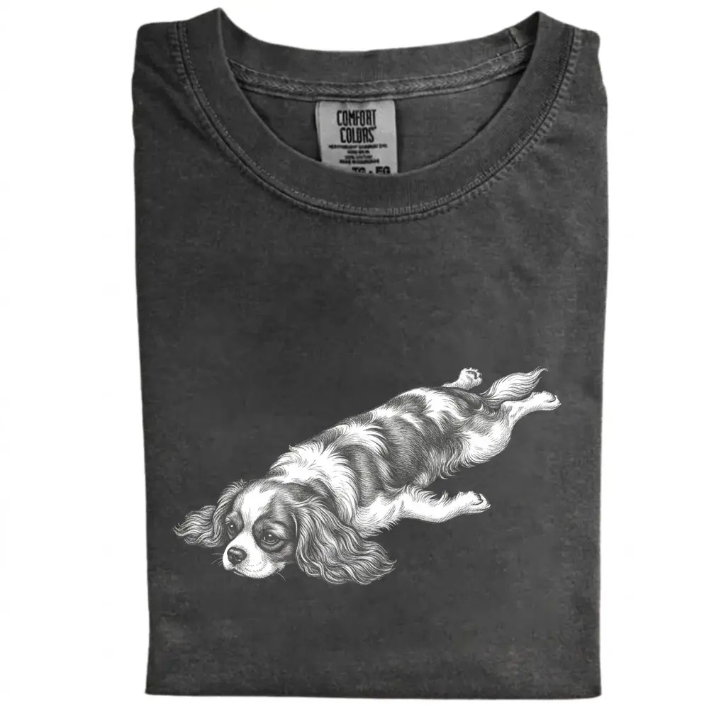 Cavalier King Charles Spaniel Sploot Comfort Colors T-Shirt, Vintage 90s Funny Lazy Dog Graphic Tee, Sleeping Cavalier King Charles Spaniel Shirt, Unisex Dog Lover Gift