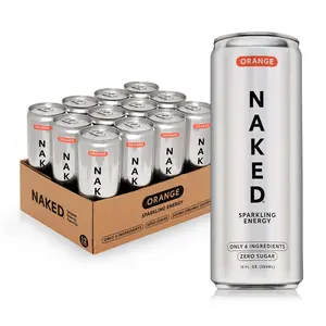 Naked Sparkling Energy Drink Orange, 12 Pack 12oz Cans, Organic Caffeine, Zero Sugar, No Sucralose, Vegan, Gluten Free, Non GMO Beverage