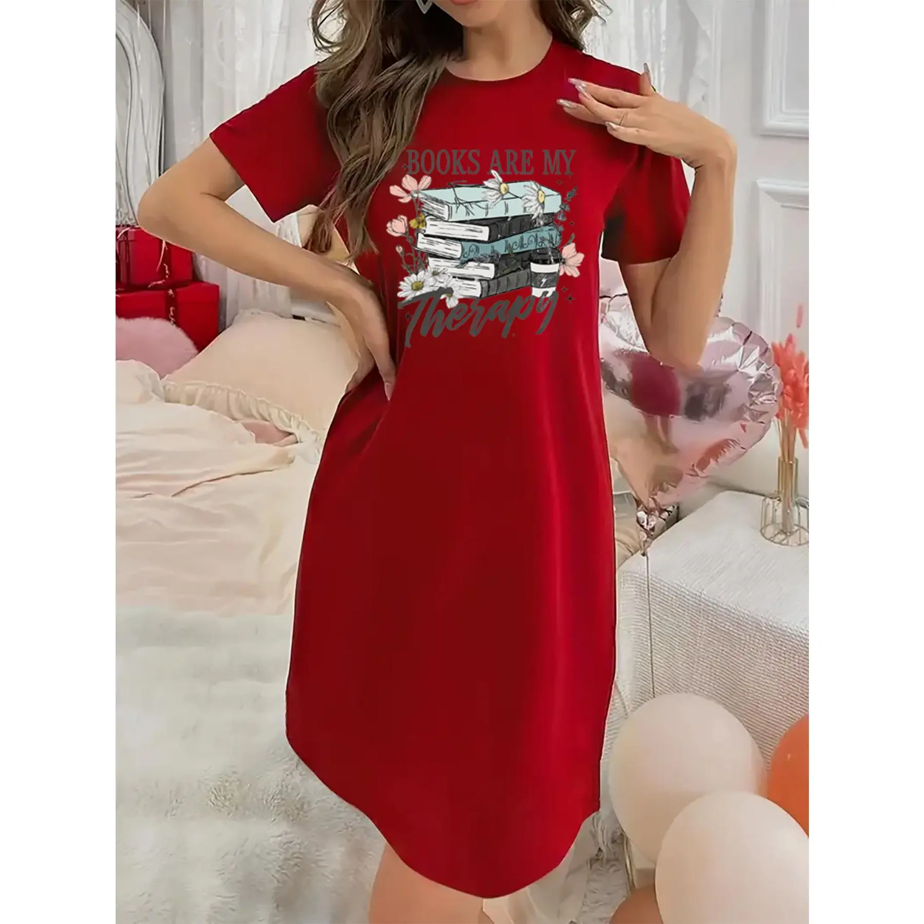 Soft Micro Stretch Women's Lingerie Book Print Short Sleeve Round Neck Nightgown Sexy Elegant Young Style Women's Christmas Dress Mother's Day Halloween Christmas Thanksgiving New Year Gift Ideas - TikTok Shop Soft Micro Stretch Women's Lingerie Book Print Short Sleeve Round Neck Nightgown Sexy Elegant Young Style Women's Christmas Dress Mother's Day Halloween Christmas Thanksgiving New Year Gift Ideas - TikTok Shop