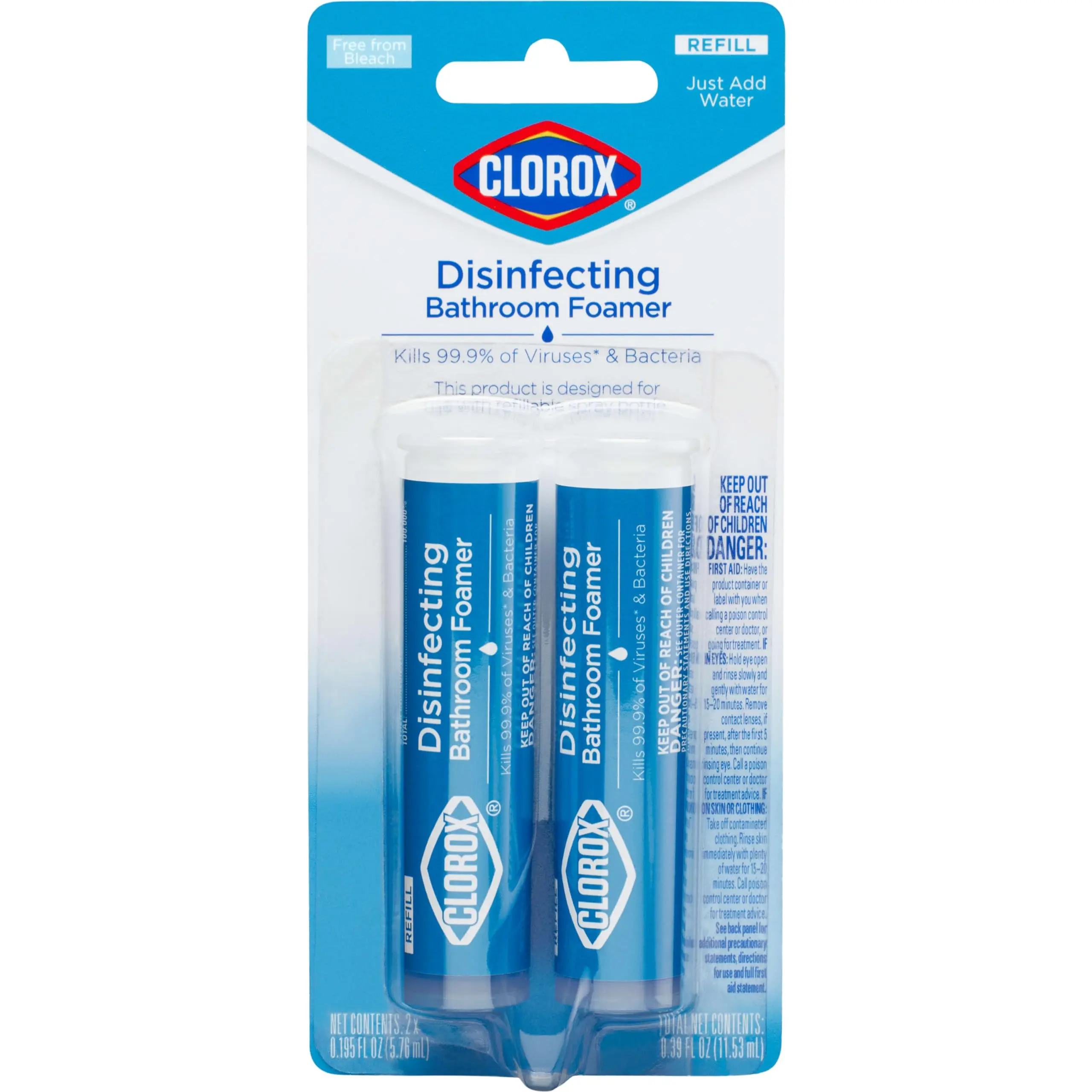 Clorox Disinfecting Bathroom Foamer Refills for Clorox Bathroom Foamer Cleaning System, Household Essentials, 2 Count
