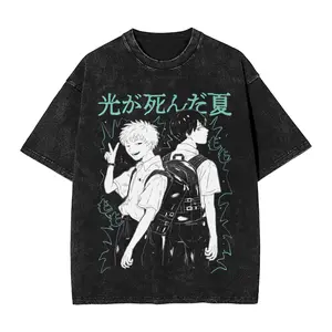 valentine shirts Washed T Shirts The Summer Hikaru Died Hip Hop Retro T-Shirts Oversize Hikaru Yoshiki Anime Streetwear Tops Tee Shirt Men Women