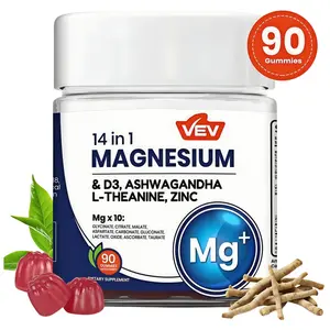 1P-VEV 14-in-1 Magnesium Supplement– with Ashwagandha, L-Theanine, Vitamin D3 & Zinc, 90 Gummies
