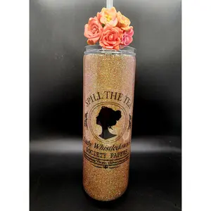 Lady Whistledown "Spill The Tea" 20 oz Stainless Steel Tumbler with Gilded Bouquet Topper Handmade Drinkware Customizable Water Bottle