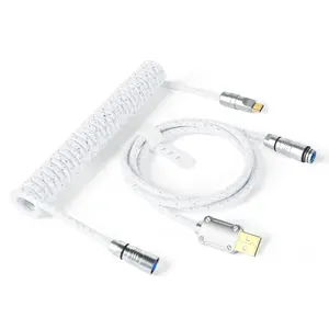 ATTACK SHARK C05 Custom Coiled USB C Cable with Metallic Sequin Double Weave Nylon Braided Cord Detachable CNC Metal Aviator Spiral Line for Charging Smartphone Connecting RK Keyboard PS4 Switch