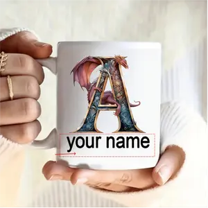 2026  1 Personalized White Ceramic Coffee Mug with Initials Printed on the Handle, Custom Name Design, Reusable, the Perfect Gift for Boyfriend, Girlfriend, Friends, Family, and Office Use, a Unique Coffee Bar Accessory, Coffee Bar Decor