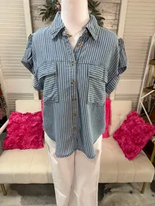 Stripe collared chambray top