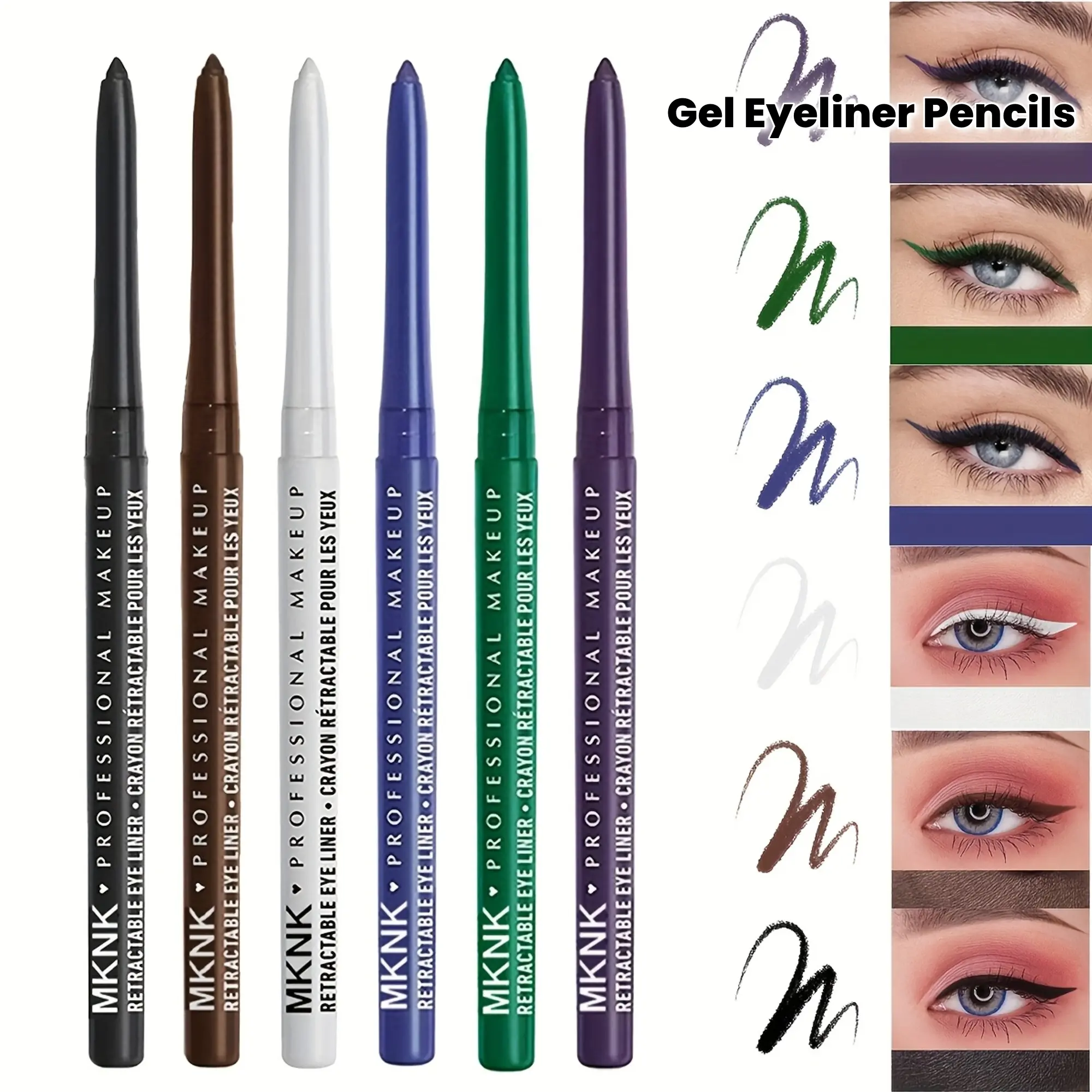 6-Tube Precision Eyeliner Multi-Pack Set, Automatic Twist-Up Gel Type, Waterproof, Smudge-Proof, Long-Lasting, All-Day Wear, No Pre-Makeup Prep, Professional & Everyday Eye Makeup Cosmetic Kit, A Set (6 Pcs)