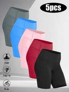 Cycling Shorts – Ultra-comfortable, breathable, high-waisted sports shorts, ideal for yoga, running and tennis. Pack of 5, plus size. Features deep pockets and a tummy-tucking design. Opaque, soft and comfortable. High-waisted – Bottoms, Women’s