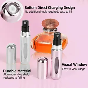 2 pcs Mini Perfume Travel Refillable Bottles-5ml Portable Atomizer Sprayer,Empty Pump Container for Traveling and Outgoing Aluminium