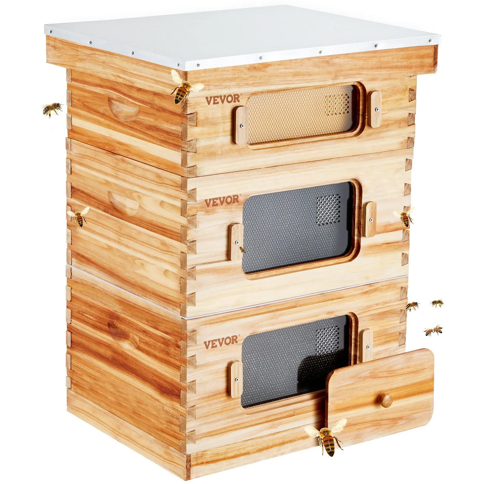 Spring new arrivals Bee Hive 30 Frame Bee Hives Starter Kit, Beeswax Coated Fir Wood, 2 Deep + 1 Medium Bee Boxes Langstroth Beehive Kit, Transparent Acrylic Windows with Foundations for Beginners Pro Beekeepers