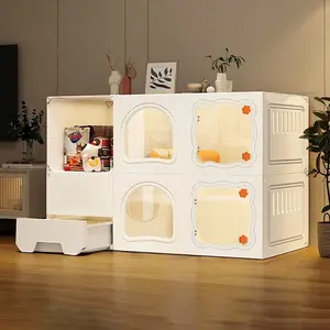 Indoor Cat Condo with Toilet and Litter Box, Space-Saving Cat Villa for Small Homes, Multi-Functional Cat House