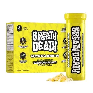 Breath Death Crystal Breth Breath Freshener Mints, Popping Lemon-Mint Zinc Crystals for Bad Breath – Dentist-Formulated, All-Natural, Zero Calorie – 4 Tubes, 48 Servings