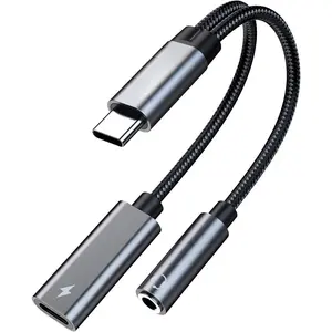USB c to 3.5mm Headphone and Charger Adapter,2 in-1 USB C PD 3.0  Port to Aux Audio Jack and   Dongle  Cord for  17 Iphone16,  15, Galaxy (Gray)